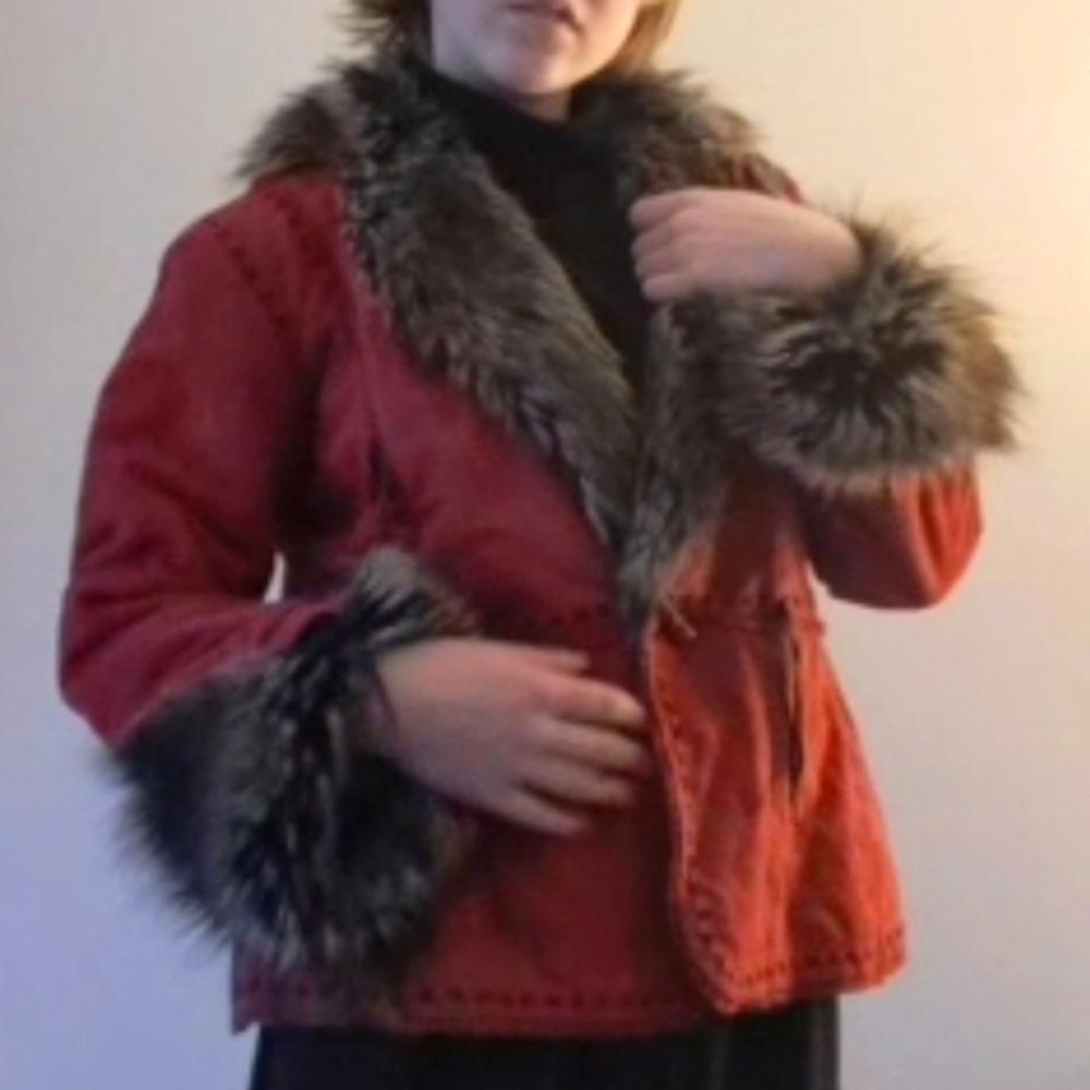 Red faux fur lined jacket